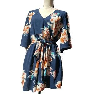 Relipop Women's XL Summer Romper Floral Print V Neck Flared Elastic Tie Half Slv